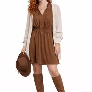 Tommy Hilfiger Brown Velour Women’s Dress Suede Feel Size 4 NWOT